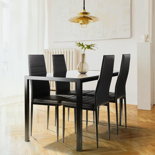 5 Pieces Dining Table Set w/ Faux leather chairs